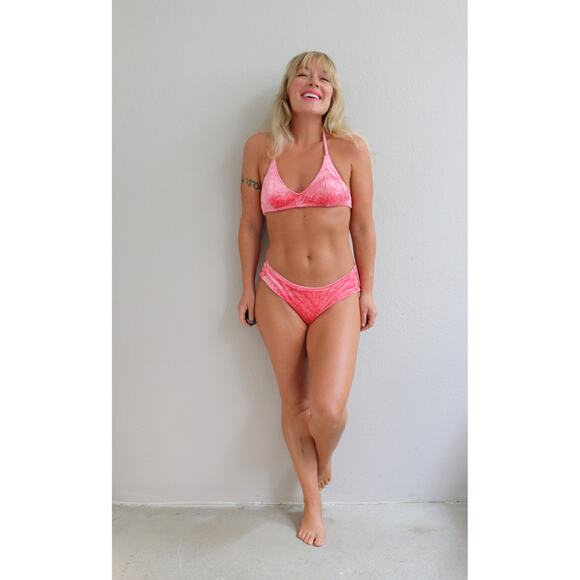 Vintage 1960's Bubble Gum Velvet Bikini ~ Women's SM MD  70's Swimsuit Swimwear - Picture 9 of 9